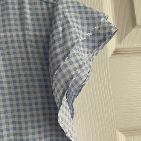 Blue gingham short sleeve button up blouse - Picture 5 of 6